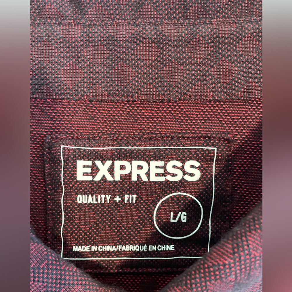Express Men's Dark Red Patterned Button Down Polo… - image 5
